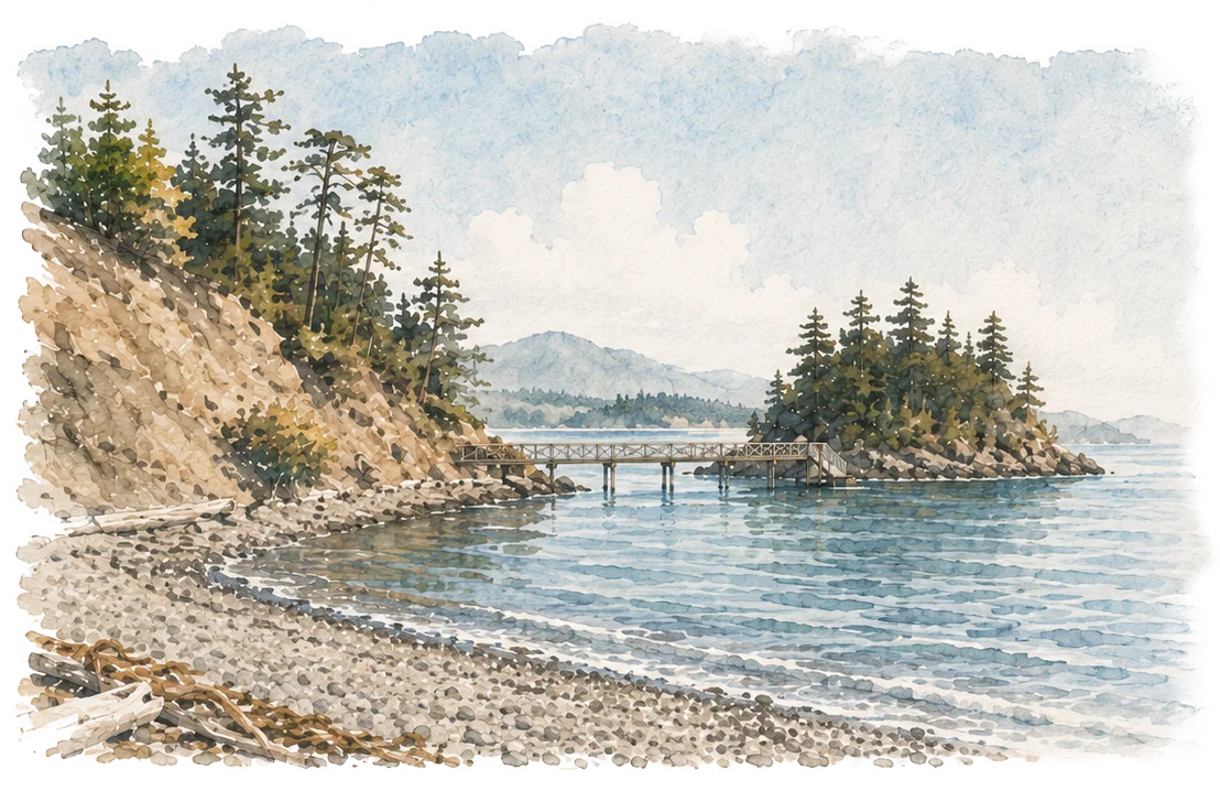 Watercolour coastal island landscape